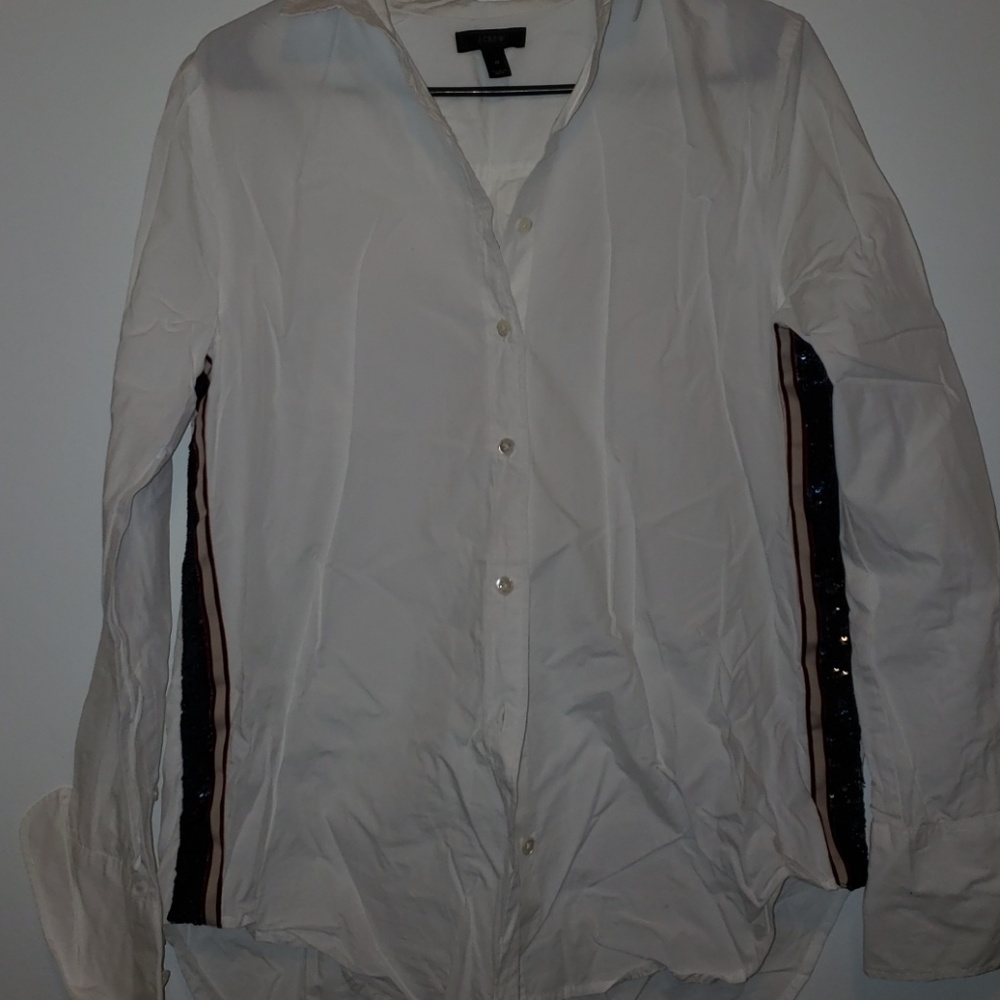 J Crew White Button up with Sequin Accent